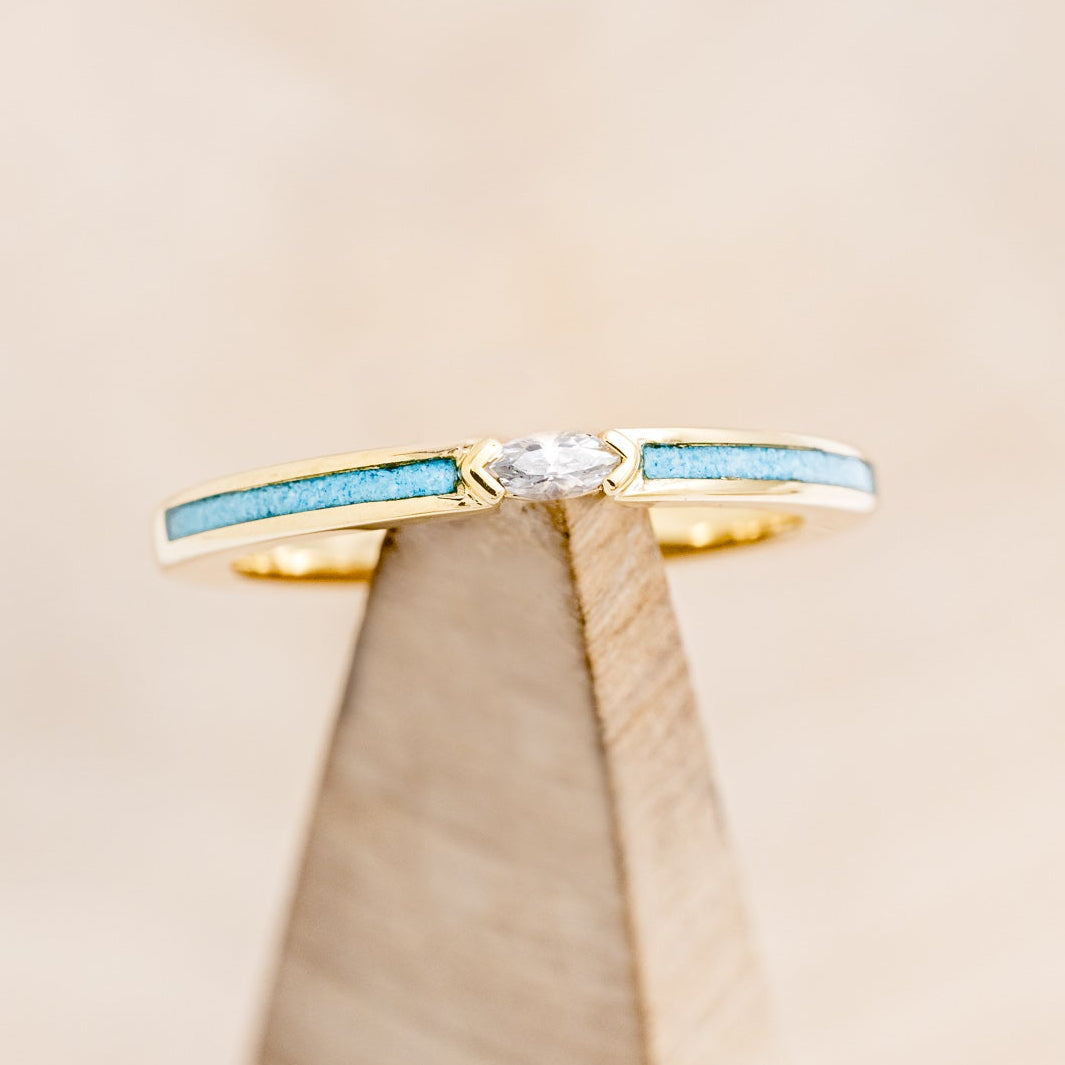 "ELBA" - MARQUISE MOISSANITE ENGAGEMENT RING WITH TURQUOISE INLAYS-7