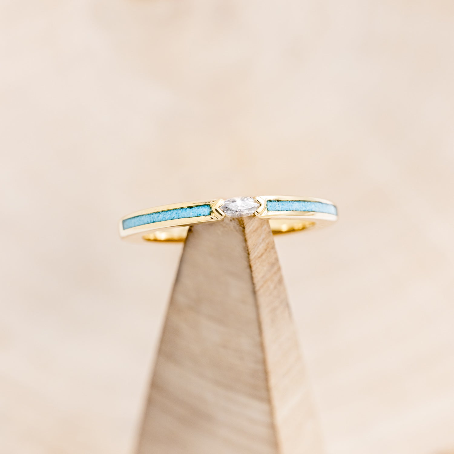 "ELBA" - MARQUISE MOISSANITE ENGAGEMENT RING WITH TURQUOISE INLAYS-7