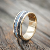 "ELEMENT" - MOONSTONE, TURQUOISE, ANTLER & 14K ROSE GOLD INLAY WEDDING BAND-Staghead Designs