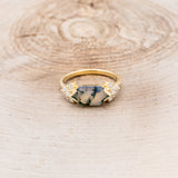 "SILVIA" - ELONGATED HEXAGON MOSS AGATE ENGAGEMENT RING WITH DIAMOND ACCENTS-4