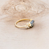 "SILVIA" - ELONGATED HEXAGON MOSS AGATE ENGAGEMENT RING WITH DIAMOND ACCENTS