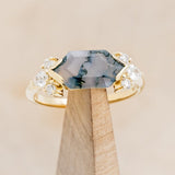 "SILVIA" - ELONGATED HEXAGON MOSS AGATE ENGAGEMENT RING WITH DIAMOND ACCENTS-1