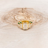 "GRETA" - BEZEL SET EMERALD CUT MOISSANITE ENGAGEMENT RING WITH MALACHITE STACKING BAND-4