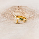 "GRETA" - BEZEL SET EMERALD CUT MOISSANITE ENGAGEMENT RING WITH MALACHITE STACKING BAND-3