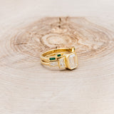 "GRETA" - BEZEL SET EMERALD CUT MOISSANITE ENGAGEMENT RING WITH MALACHITE STACKING BAND-2