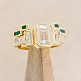 "GRETA" - BEZEL SET EMERALD CUT MOISSANITE ENGAGEMENT RING WITH MALACHITE STACKING BAND-1