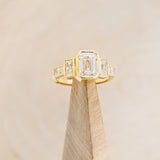 "GRETA" - BEZEL SET EMERALD CUT MOISSANITE ENGAGEMENT RING WITH MALACHITE STACKING BAND-7