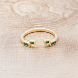 "GRETA" - BEZEL SET EMERALD CUT MOISSANITE ENGAGEMENT RING WITH MALACHITE STACKING BAND-15