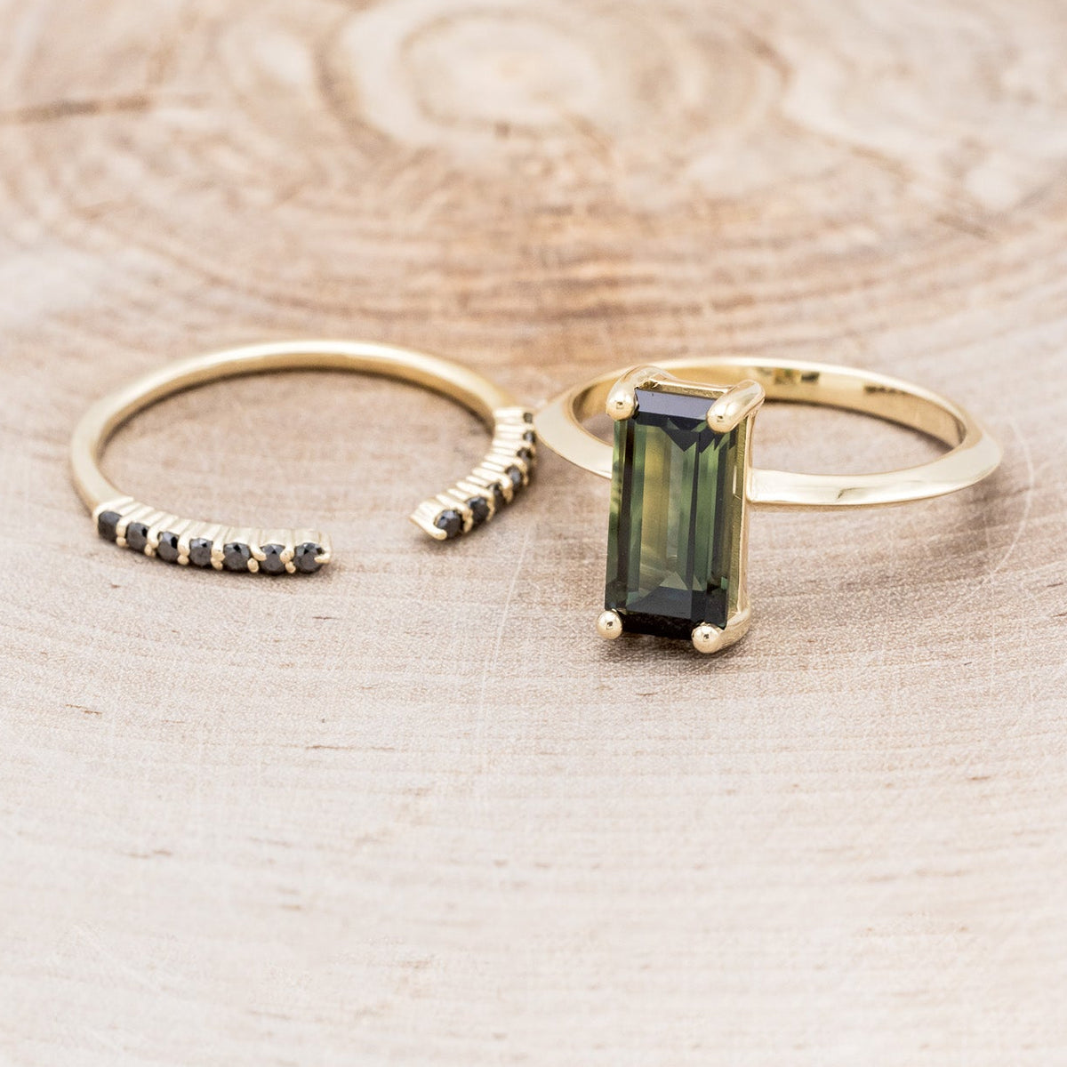 "ALEXA" - SOLITAIRE ENGAGEMENT RING WITH BLACK DIAMOND CUFF TRACER - MOUNTING ONLY - SELECT YOUR OWN STONE-6