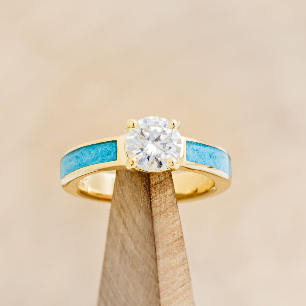 "EOTA" - ROUND CUT MOISSANITE ENGAGEMENT RING WITH TURQUOISE INLAYS-12