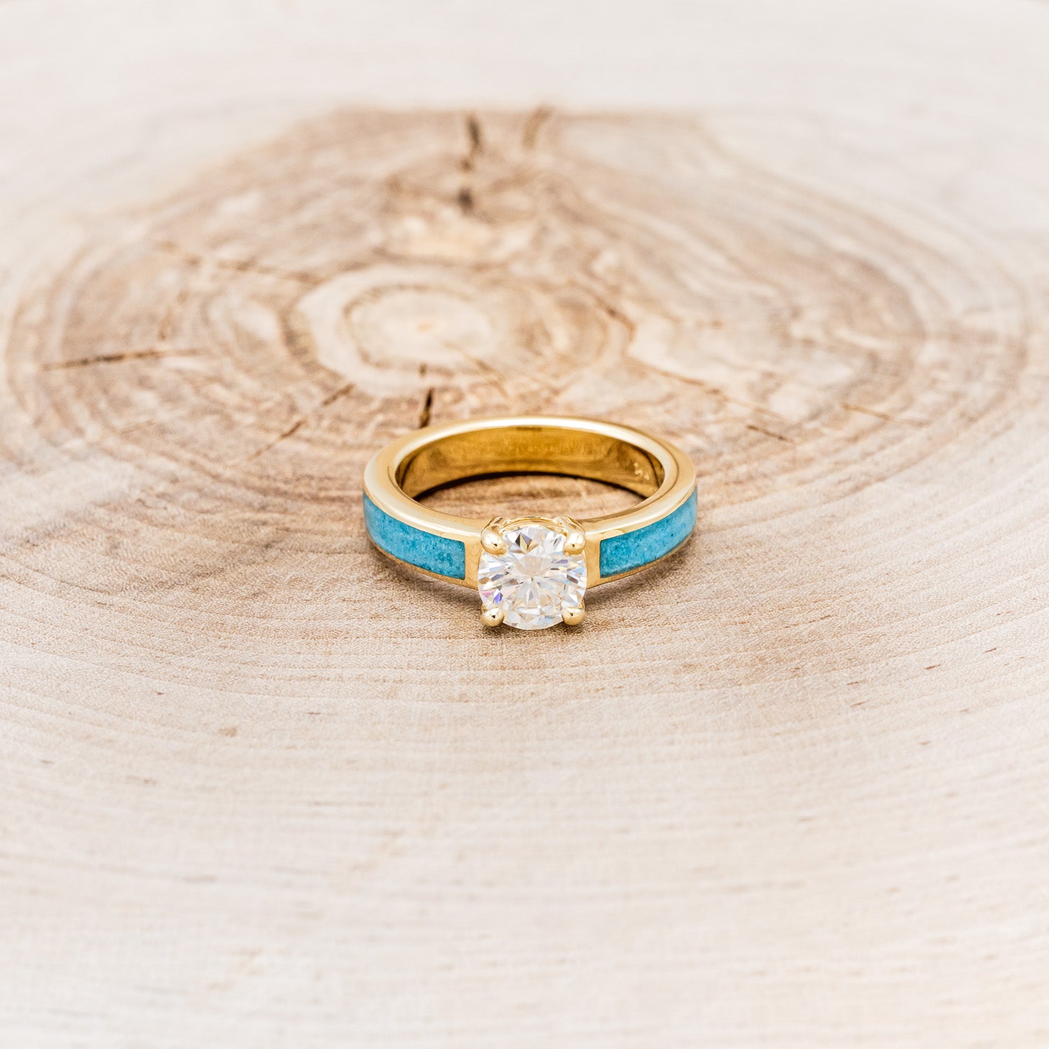 "EOTA" - ROUND CUT MOISSANITE ENGAGEMENT RING WITH TURQUOISE INLAYS-15