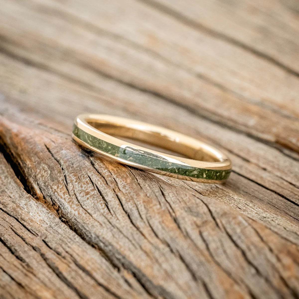 XMAS "Eterna" - Moss Inlay Stacking Band (4mm) - 14K Yellow Gold (4mm) - Size 6-Staghead Designs
