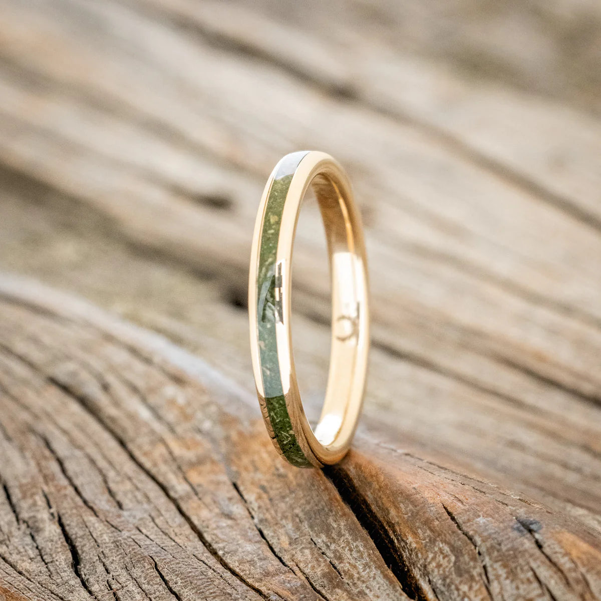 XMAS "Eterna" - Moss Inlay Stacking Band (4mm) - 14K Yellow Gold (4mm) - Size 6-Staghead Designs