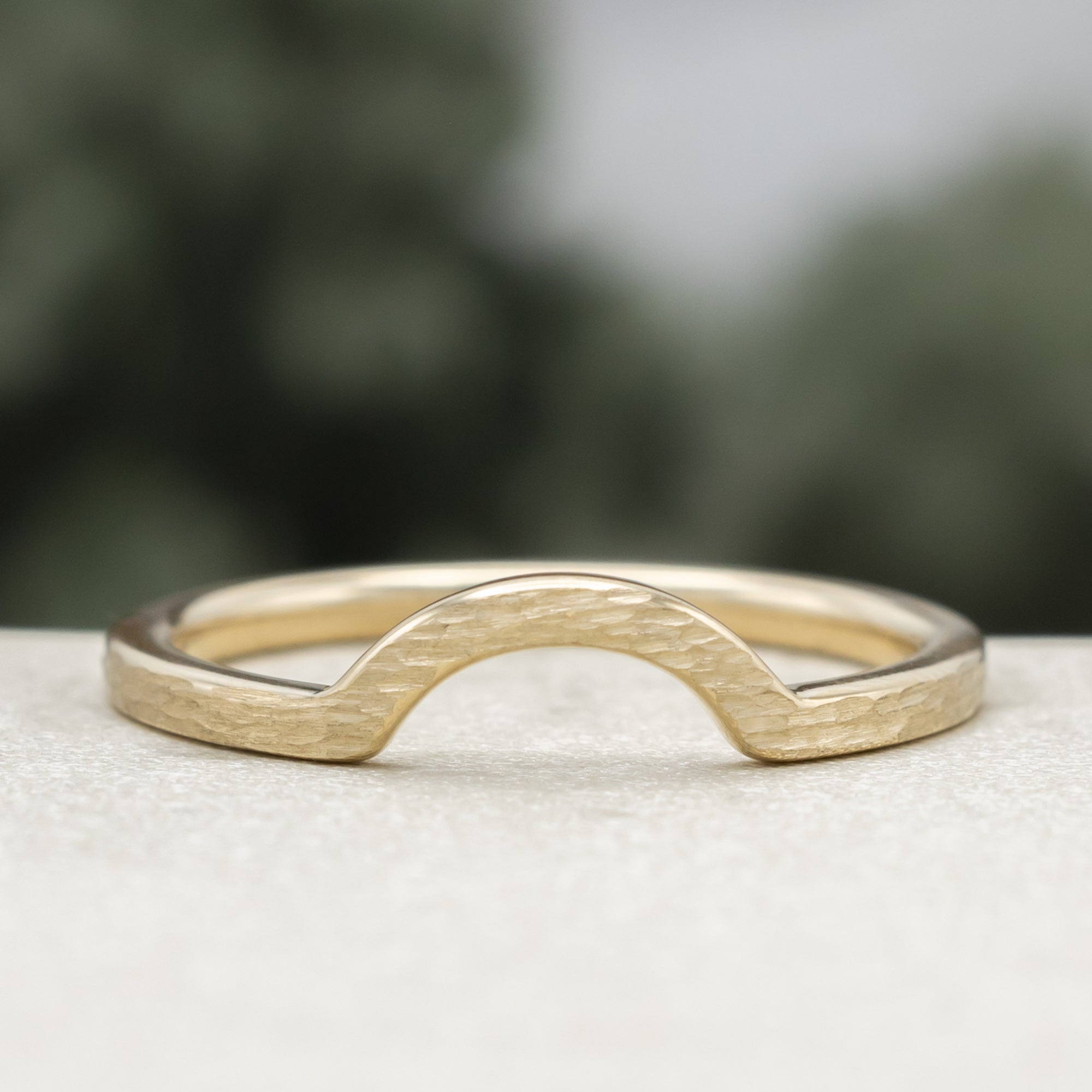 "Evelyn" - Bezel Set Moss Agate Solitaire Engagement Ring With Tracer In A Hammered Finish-Staghead Designs
