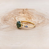 "EVERETT" - HEXAGON MOSS AGATE ENGAGEMENT RING WITH SIDE DIAMOND & LAB GROWN ALEXANDRITE ACCENTS-9