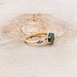 "EVERETT" - HEXAGON MOSS AGATE ENGAGEMENT RING WITH SIDE DIAMOND & LAB GROWN ALEXANDRITE ACCENTS-8