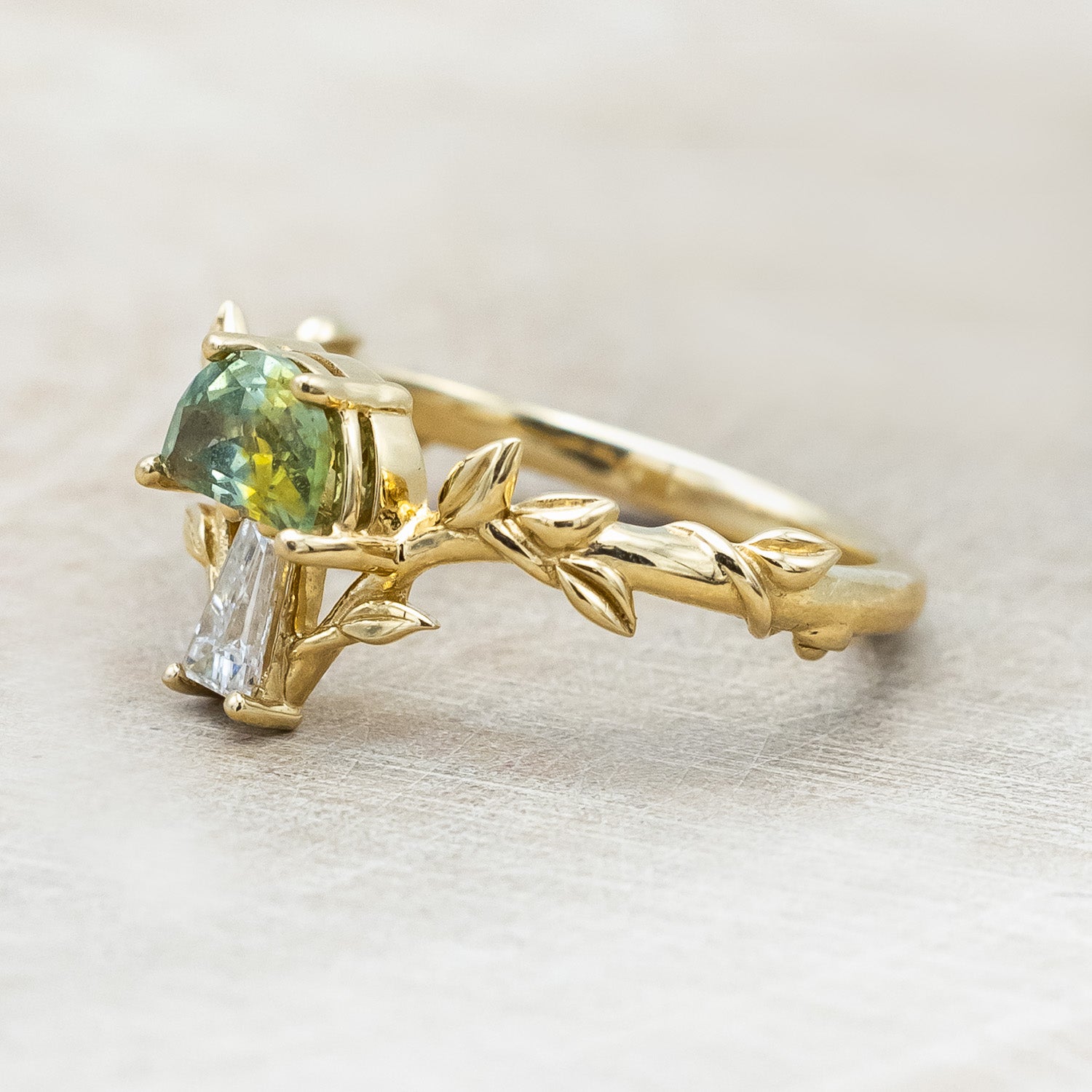 "FAE" - MUSHROOM RING WITH MONTANA SAPPHIRE & DIAMOND ACCENT ON A BRANCH-STYLE BAND-Staghead Designs