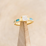 "FAWN" - PRINCESS CUT MOISSANITE ANTLER PRONGED ENGAGEMENT RING WITH ANTLER & TURQUOISE INLAYS