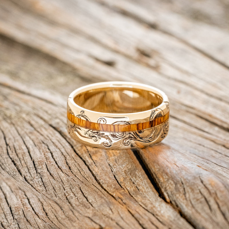 "VERTIGO" - FLORAL ENGRAVED IRONWOOD WEDDING RING-3