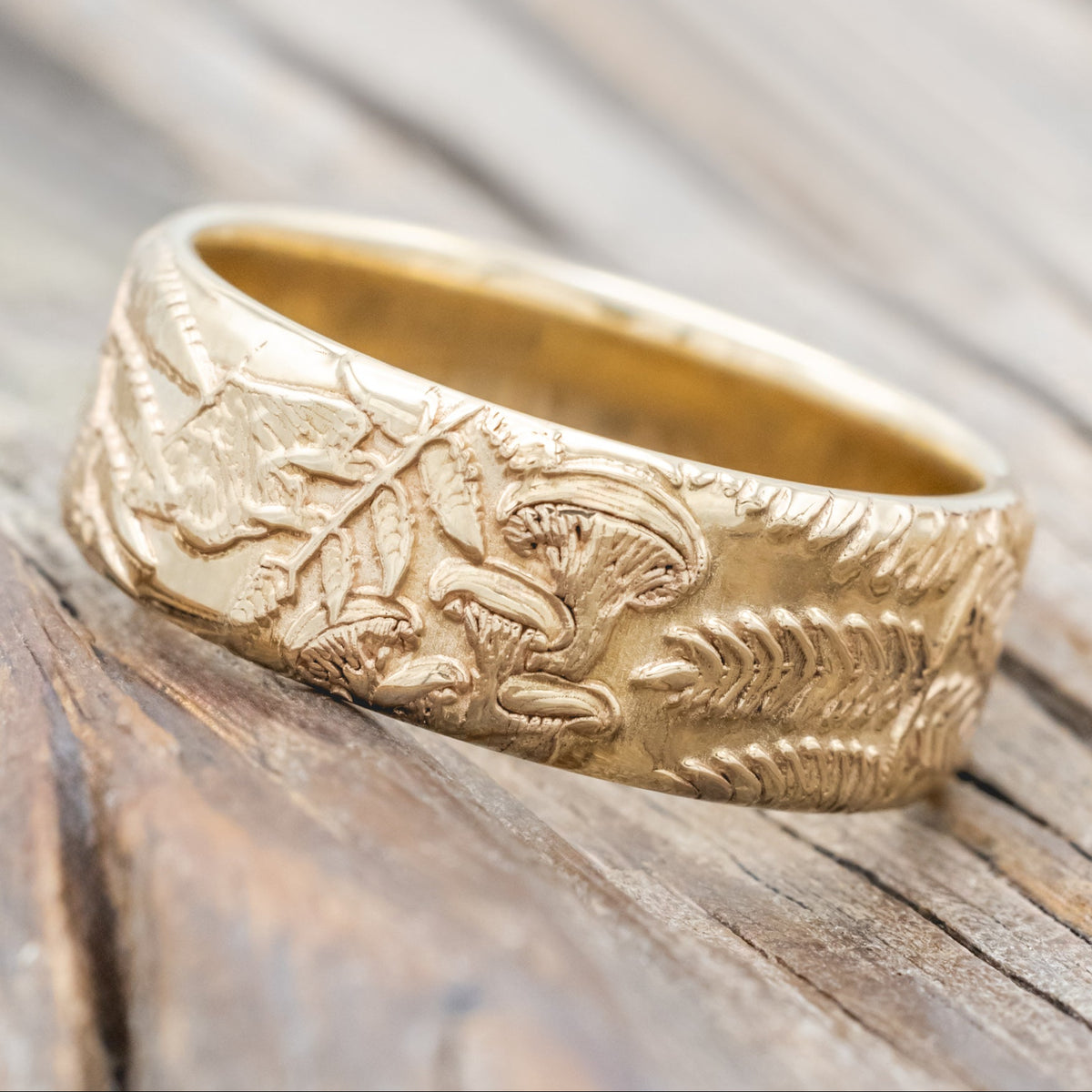 "FOREST" - 3D ENGRAVED MUSHROOM-INSPIRED WEDDING BAND-Staghead Designs