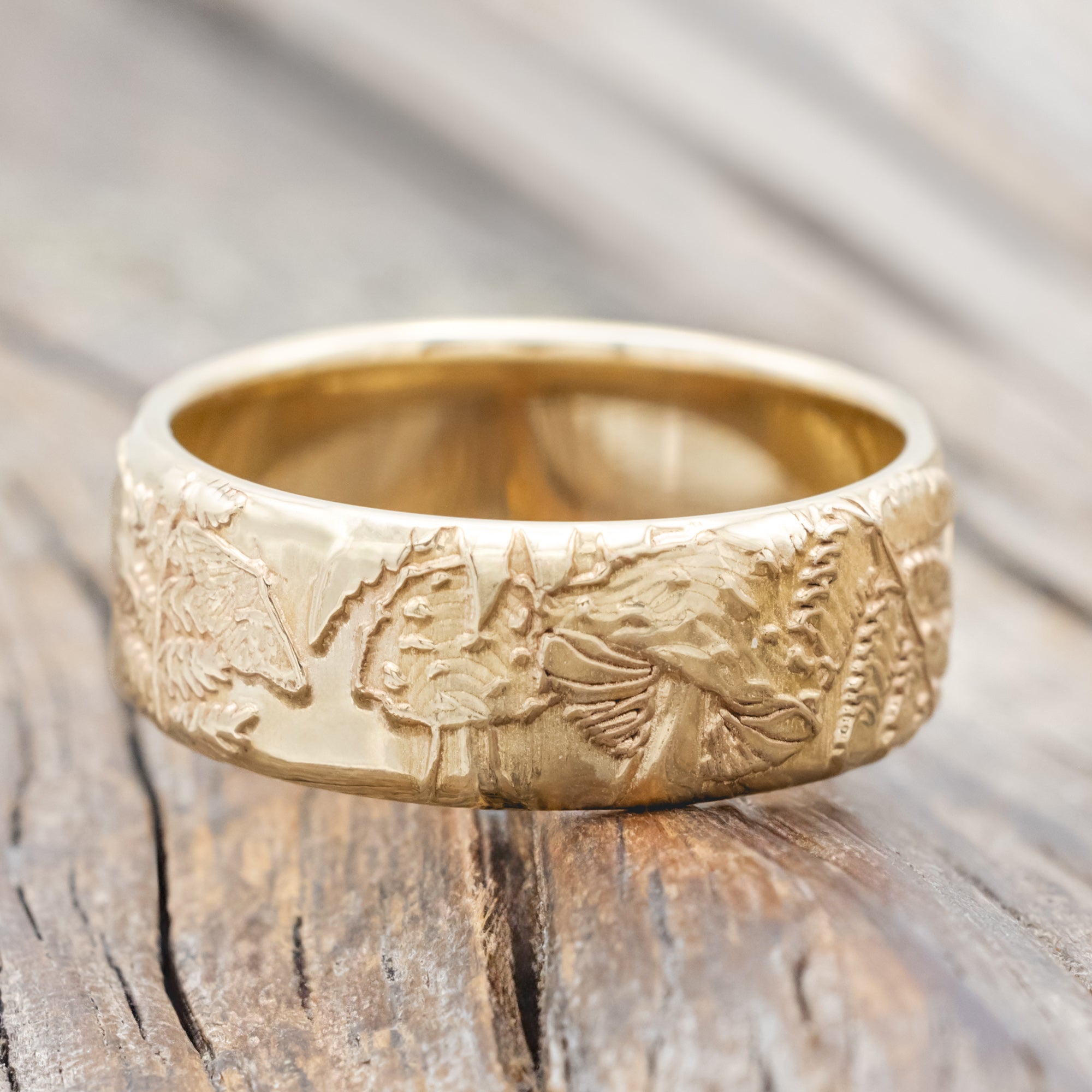 "FOREST" - 3D ENGRAVED MUSHROOM-INSPIRED WEDDING BAND-Staghead Designs