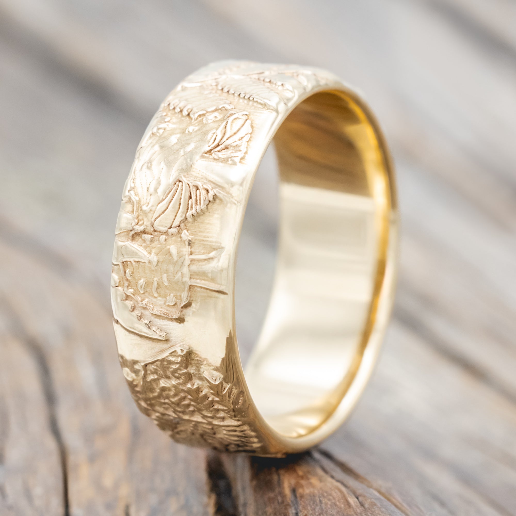 "FOREST" - 3D ENGRAVED MUSHROOM-INSPIRED WEDDING BAND-Staghead Designs