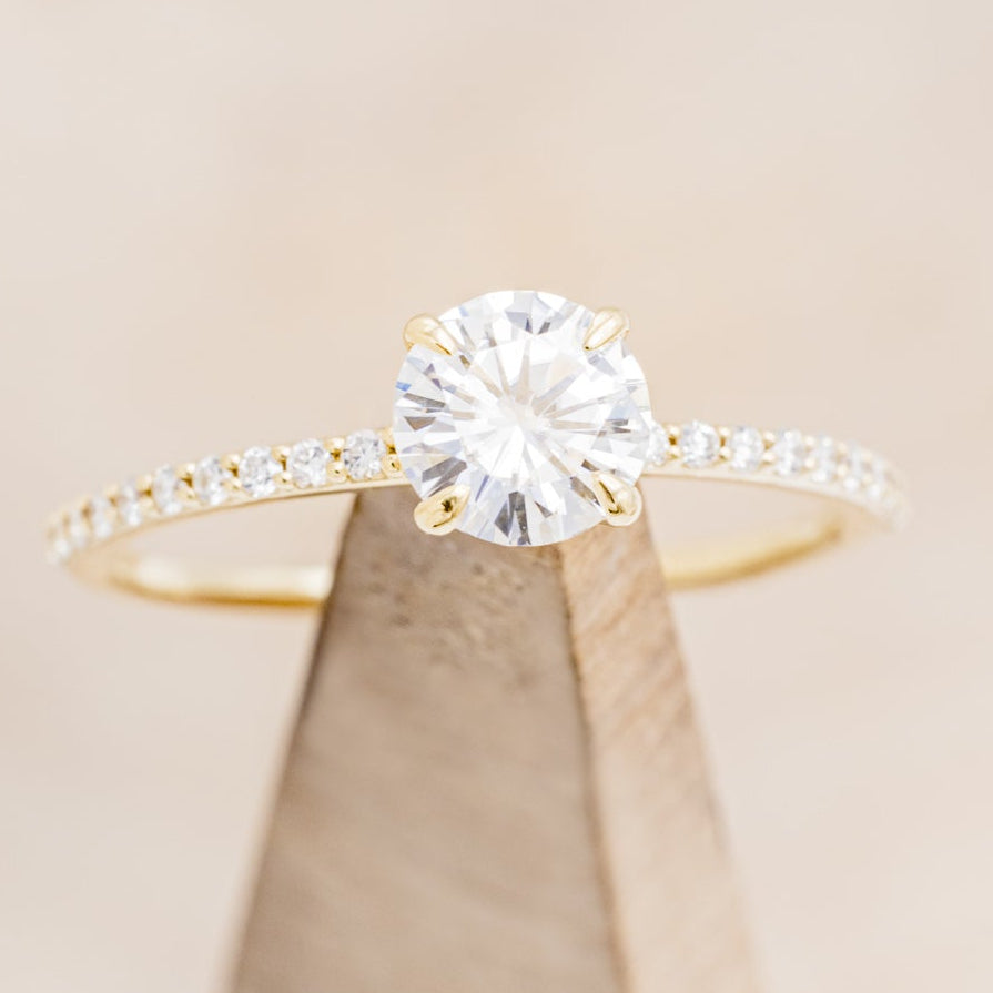 "RAMONA" - 4 PRONG ROUND CUT MOISSANITE ENGAGEMENT RING WITH DIAMOND ACCENTS-13