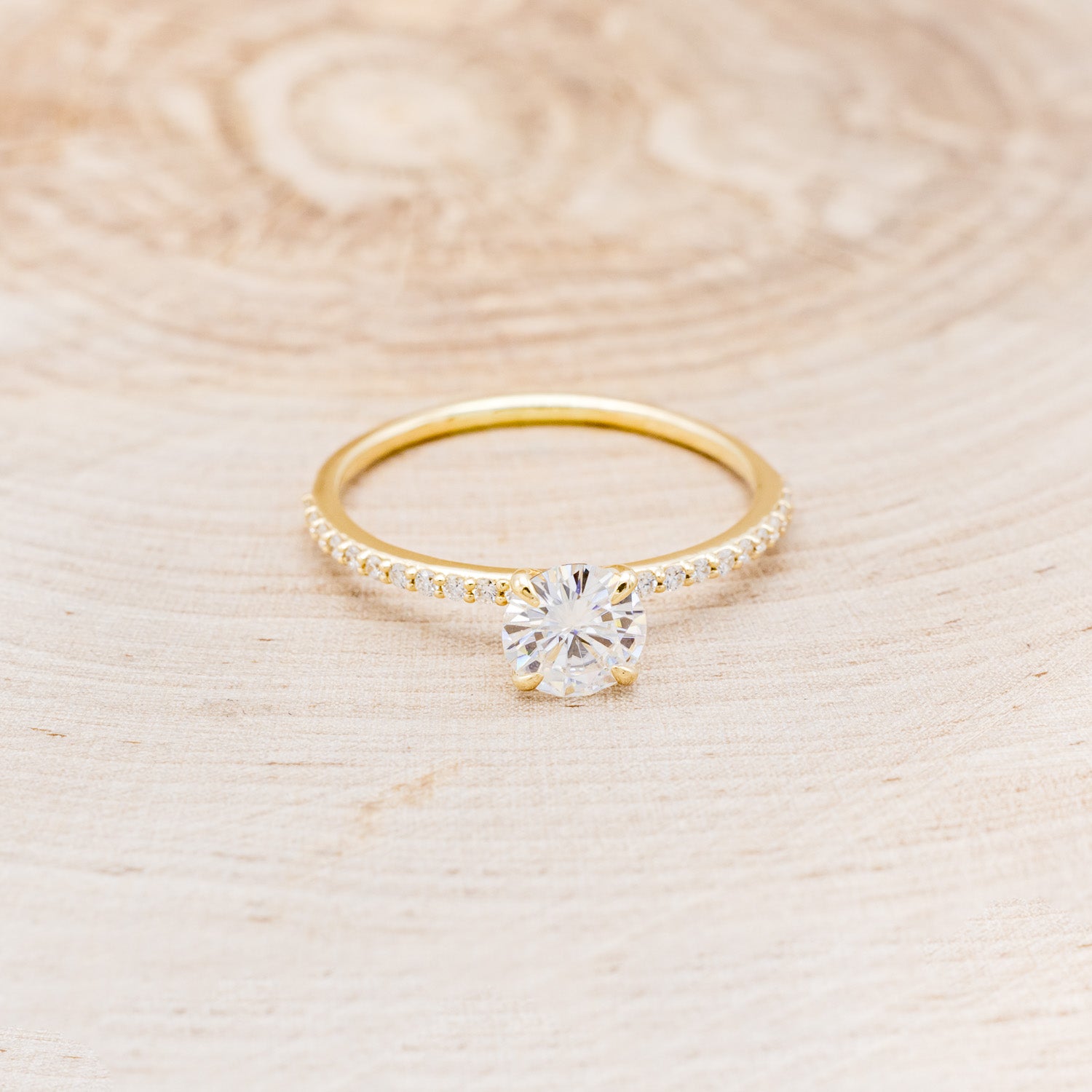 "RAMONA" - 4 PRONG ROUND CUT MOISSANITE ENGAGEMENT RING WITH DIAMOND ACCENTS-16