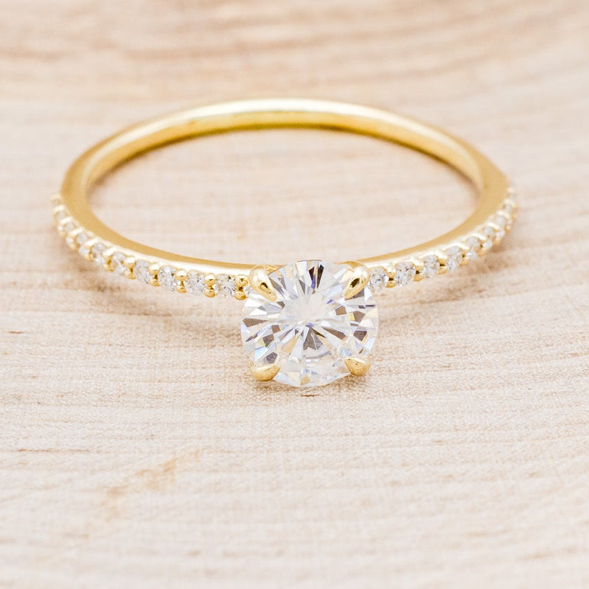"RAMONA" - 4 PRONG ROUND CUT MOISSANITE ENGAGEMENT RING WITH DIAMOND ACCENTS-16