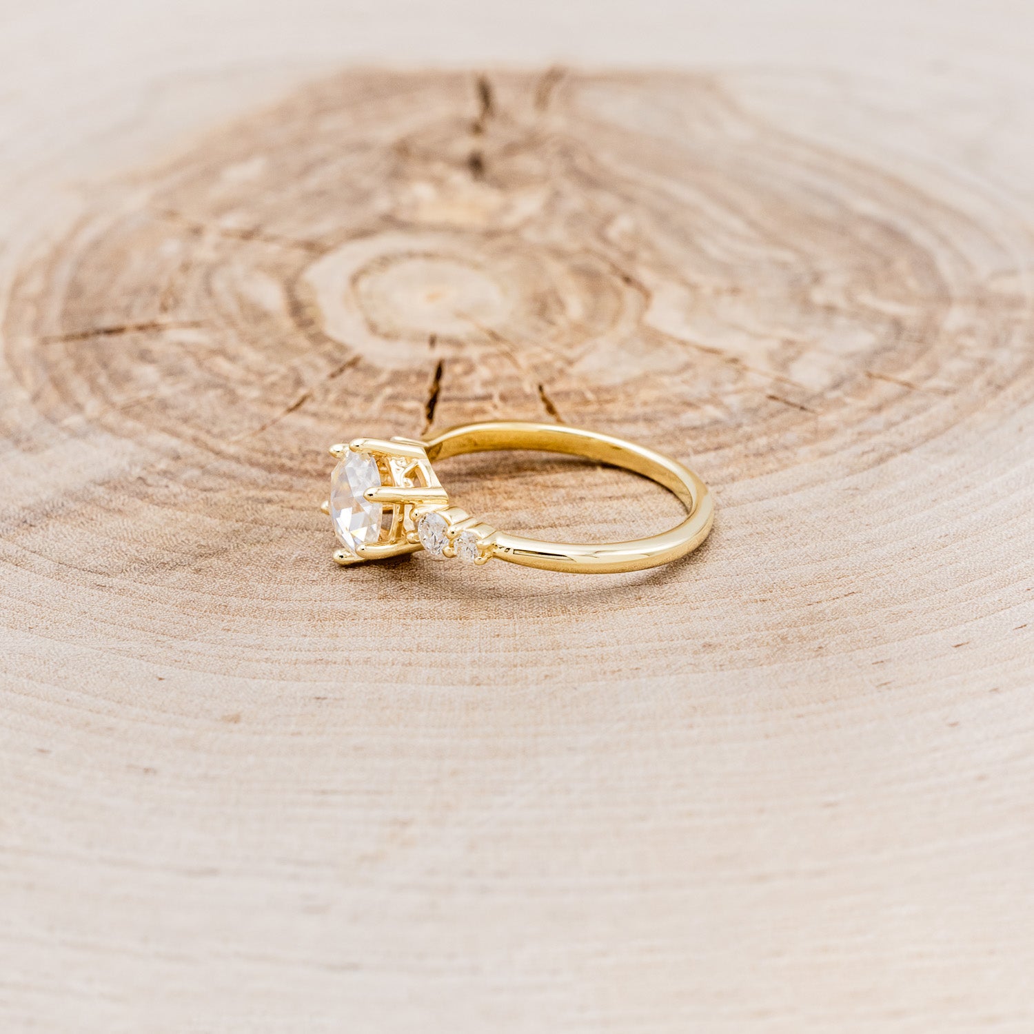 "GEMINI" - ROUND ROSE CUT MOISSANITE ENGAGEMENT RING WITH DIAMOND ACCENTS-16