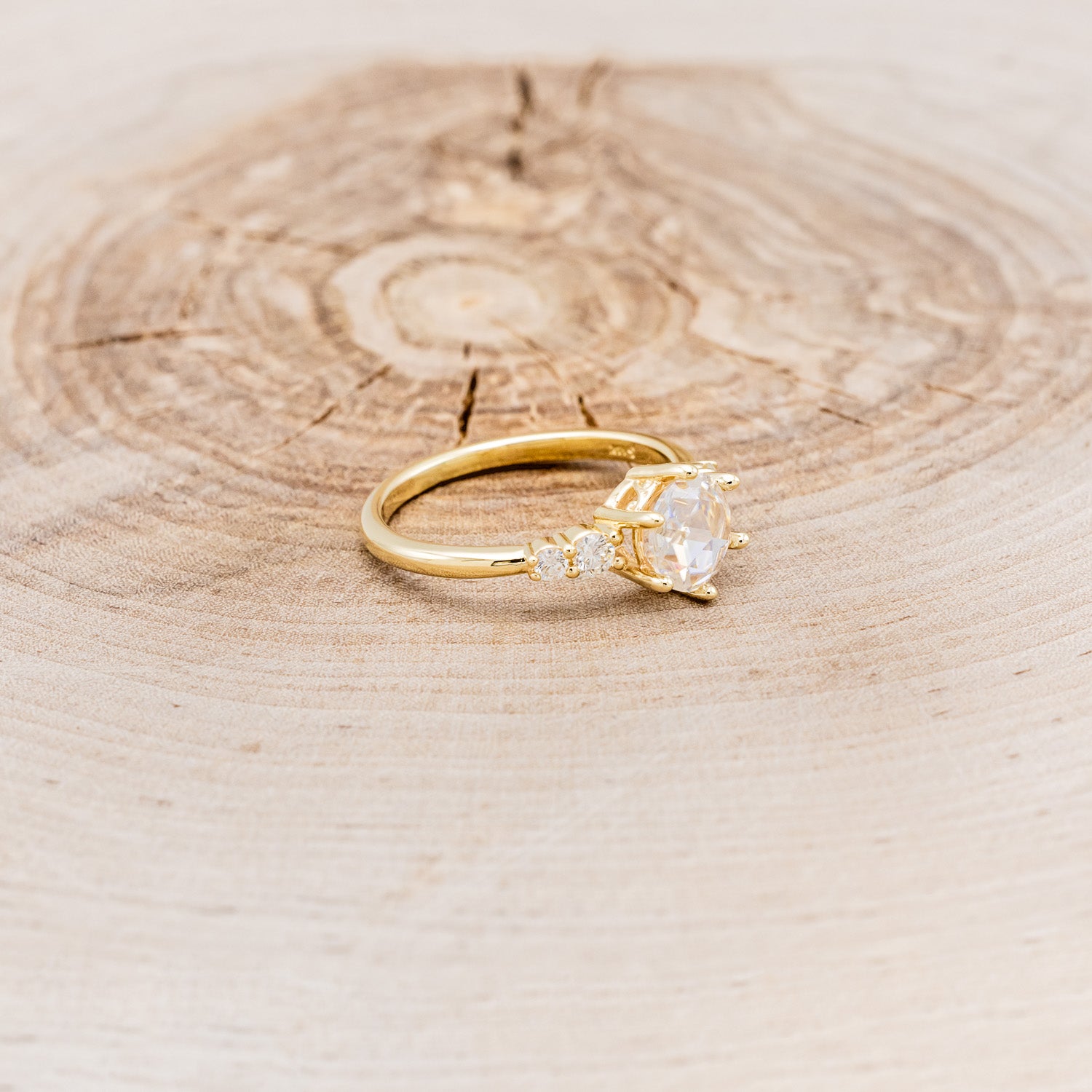 "GEMINI" - ROUND ROSE CUT MOISSANITE ENGAGEMENT RING WITH DIAMOND ACCENTS-15