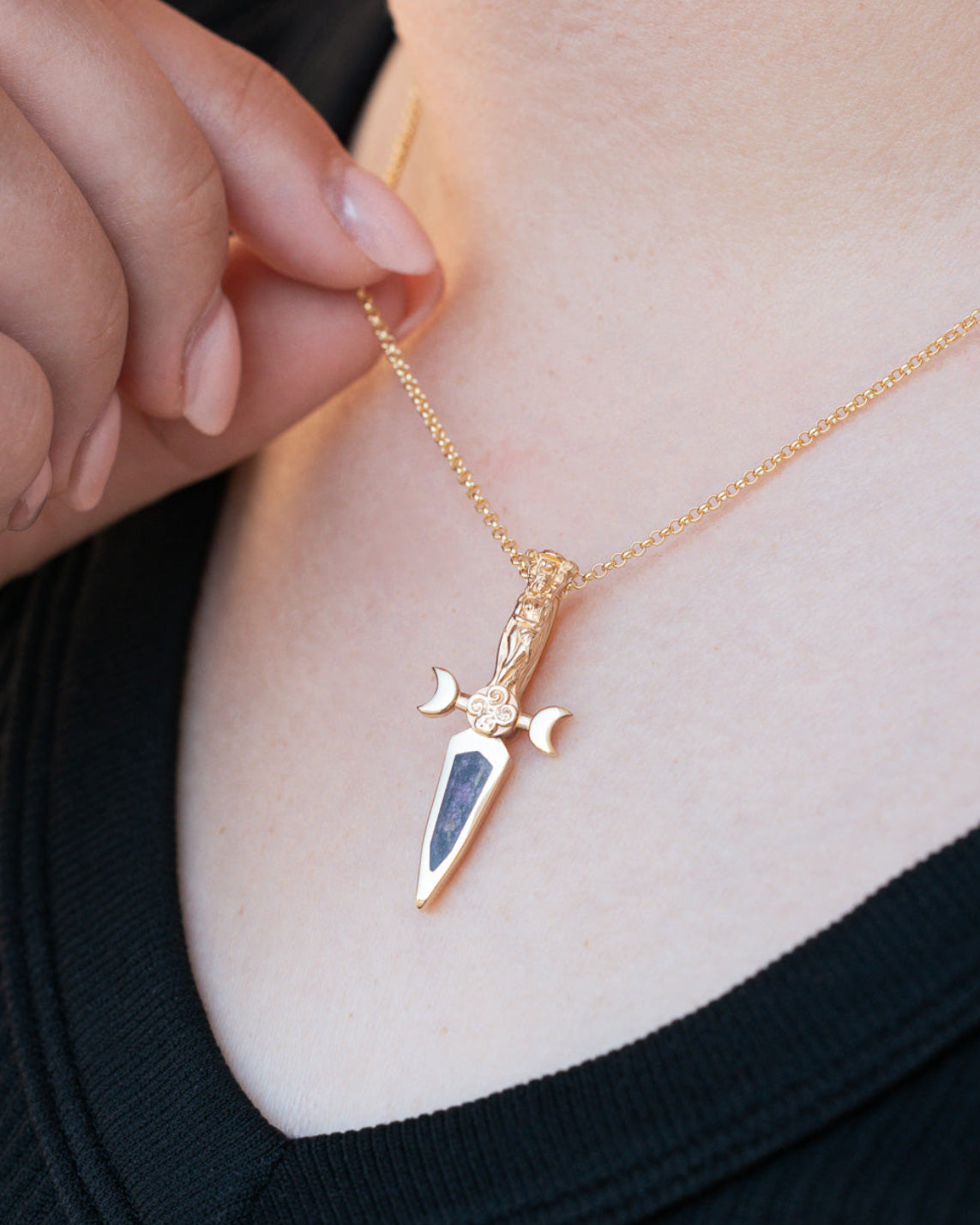 GODDESS DAGGER PENDANT WITH MIXED FLOWER PETAL INLAY-Staghead Designs