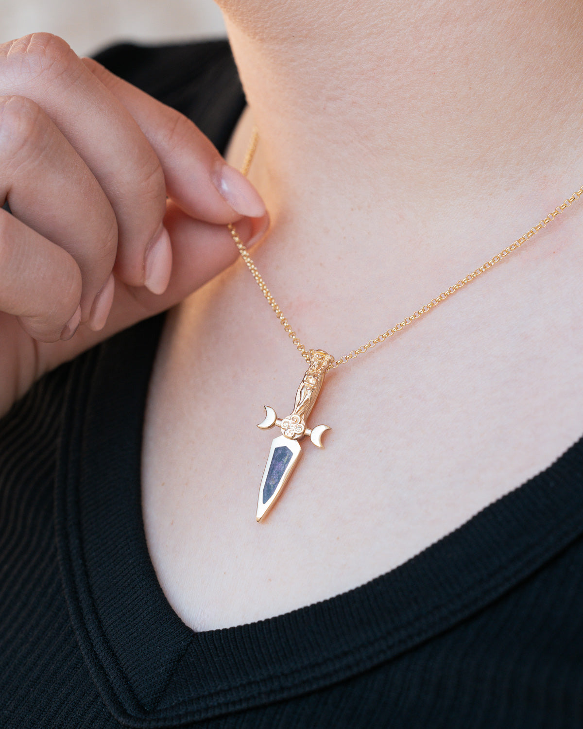 GODDESS DAGGER PENDANT WITH MIXED FLOWER PETAL INLAY-Staghead Designs