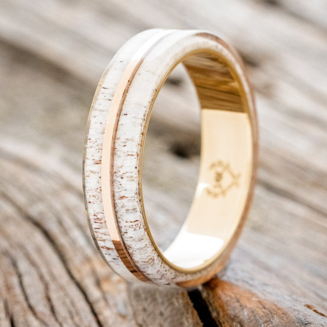 "Golden" - Elk Antler & 14K Gold Inlay Wedding Band-Staghead Designs