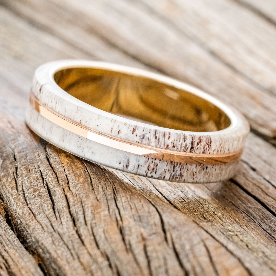 "Golden" - Elk Antler & 14K Gold Inlay Wedding Band-Staghead Designs