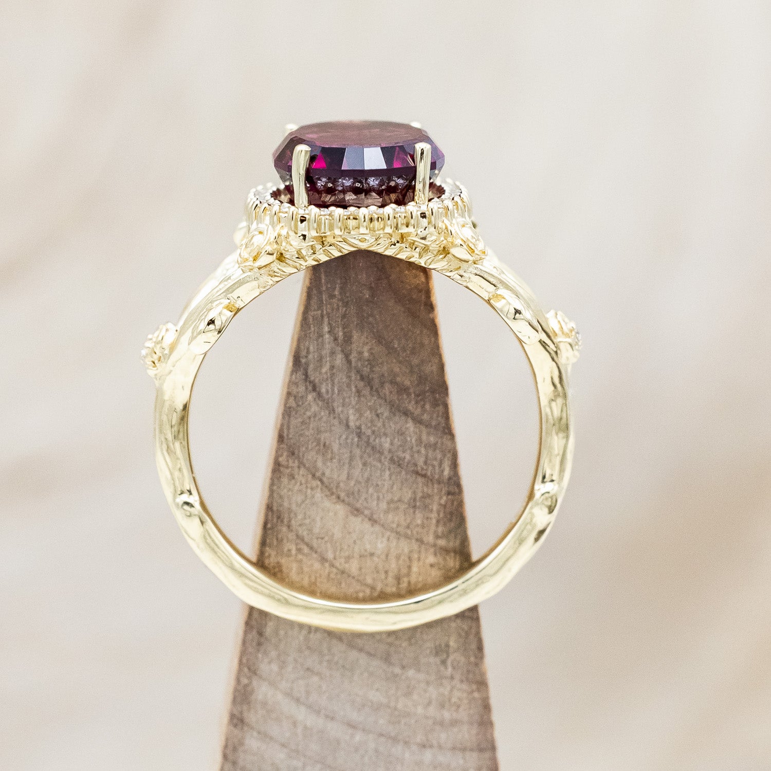ONE-OF-A-KIND - "HALINA" - STARBRITE OVAL CUT RHODOLITE GARNET ENGAGEMENT RING WITH DIAMOND ACCENTS-Staghead Designs