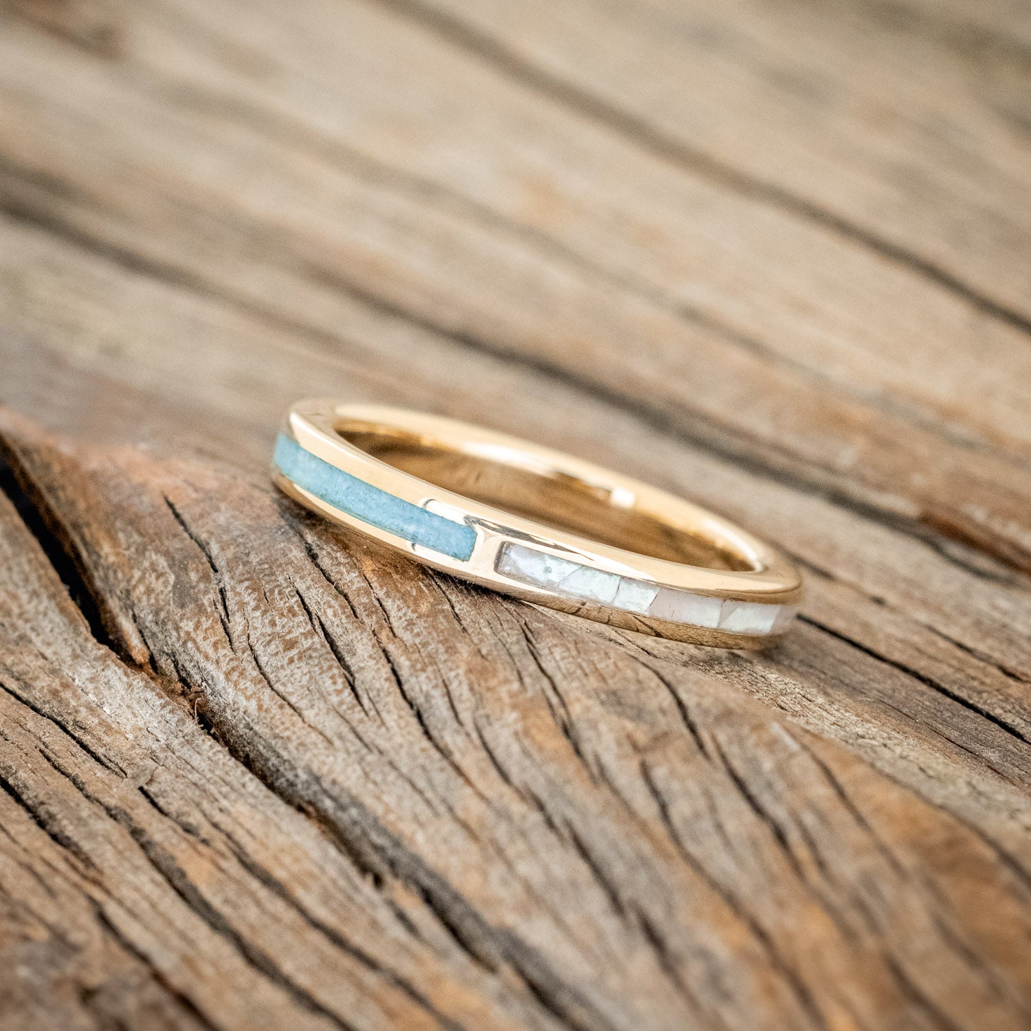 "HARMONY" - TURQUOISE & MOTHER OF PEARL SPLIT STACKING BAND-3