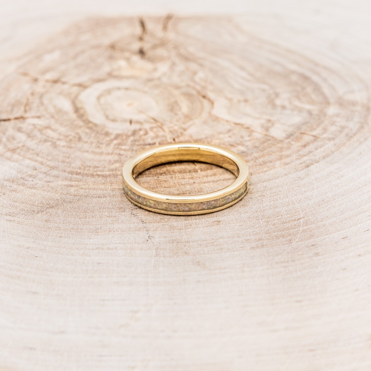 "HARMONY" - TURQUOISE AND FIRE & ICE OPAL SPLIT STACKING BAND WITH A DIAMOND ACCENT-11