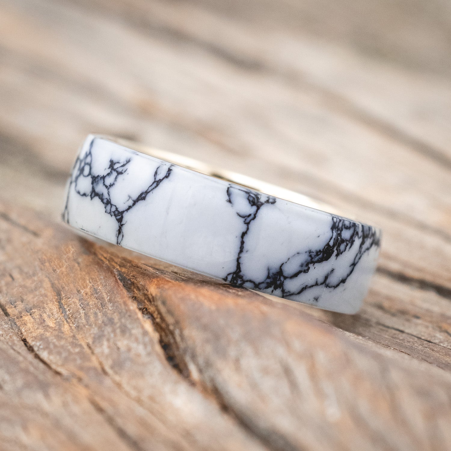 "HAVEN" - WHITE TURQUOISE TRUSTONE WEDDING BAND-Staghead Designs
