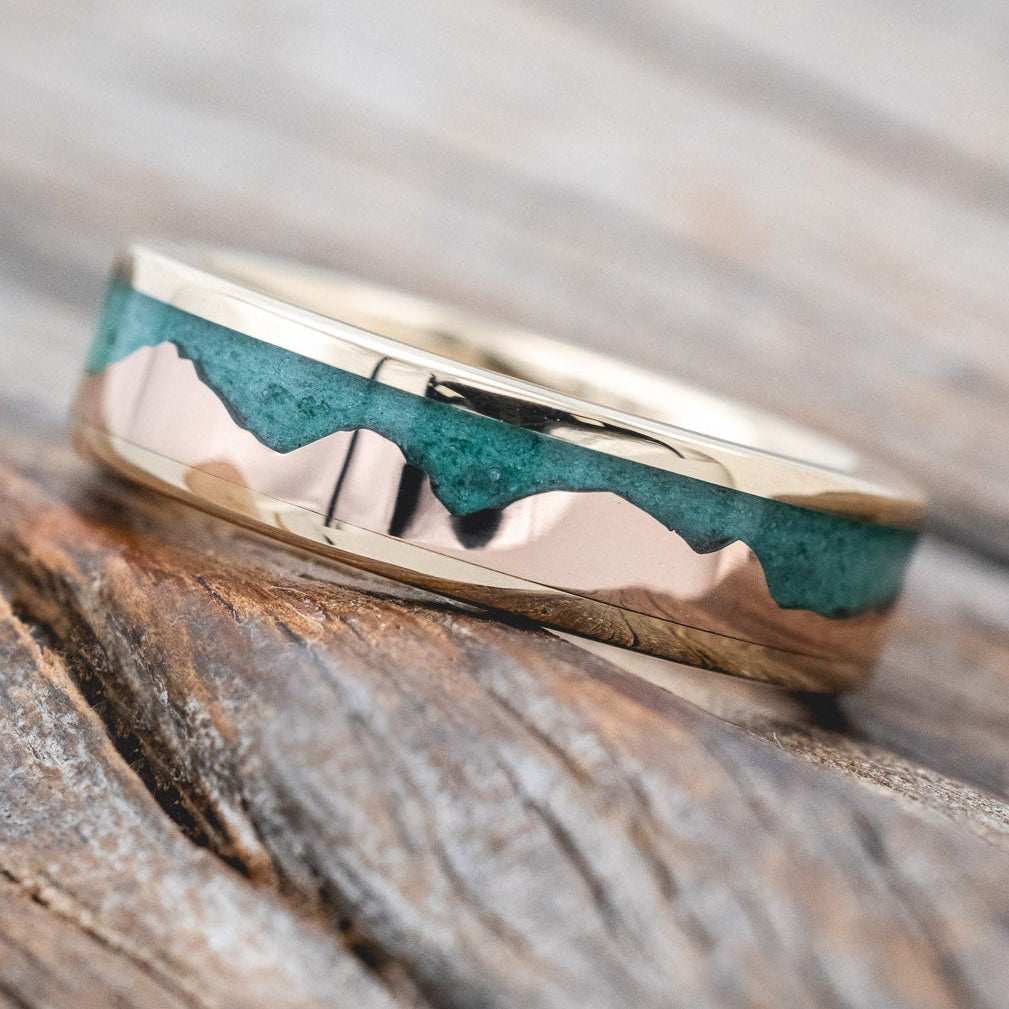 "HELIOS" - MALACHITE & 14K GOLD MOUNTAIN RANGE WEDDING BAND-Staghead Designs