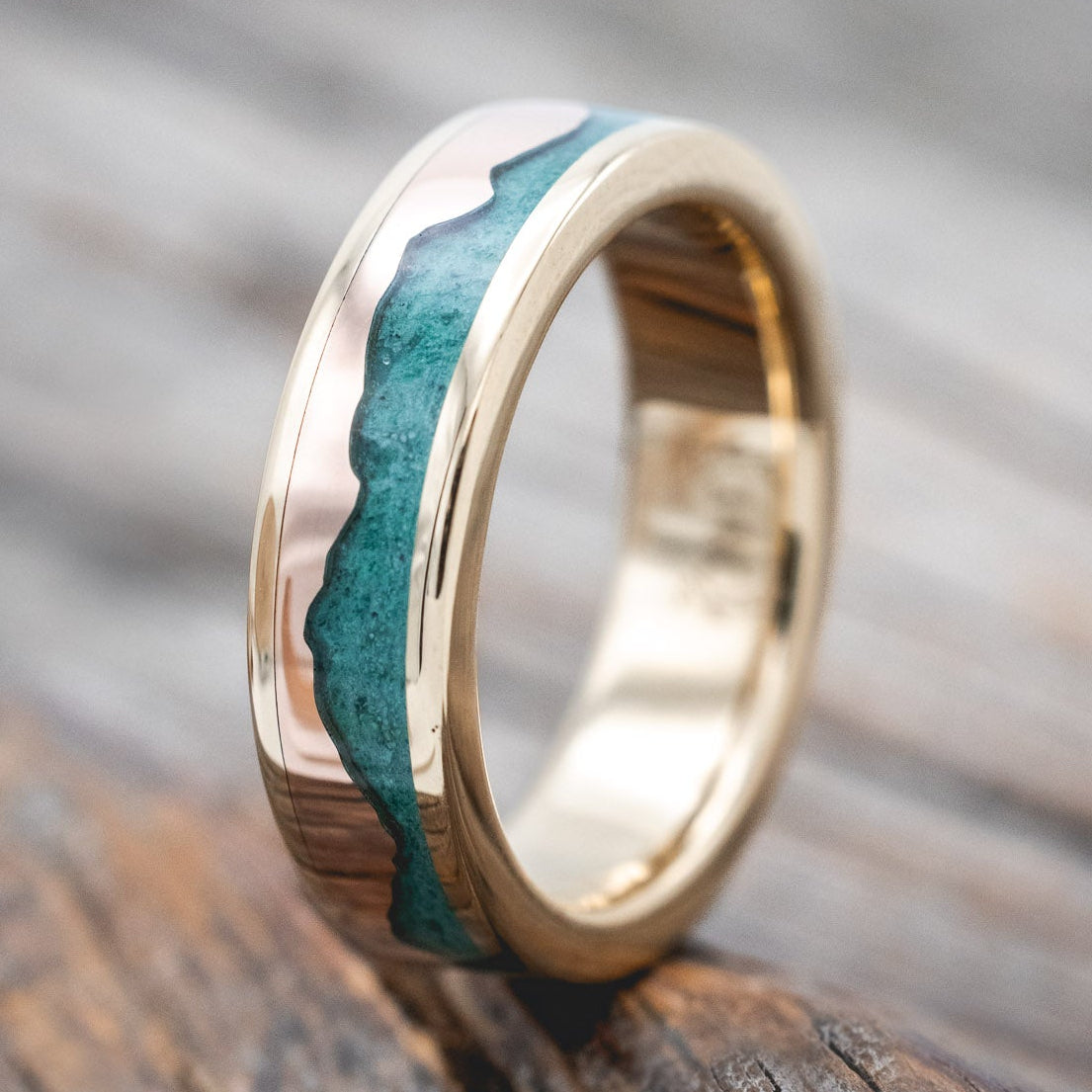 "HELIOS" - MALACHITE & 14K GOLD MOUNTAIN RANGE WEDDING BAND-Staghead Designs