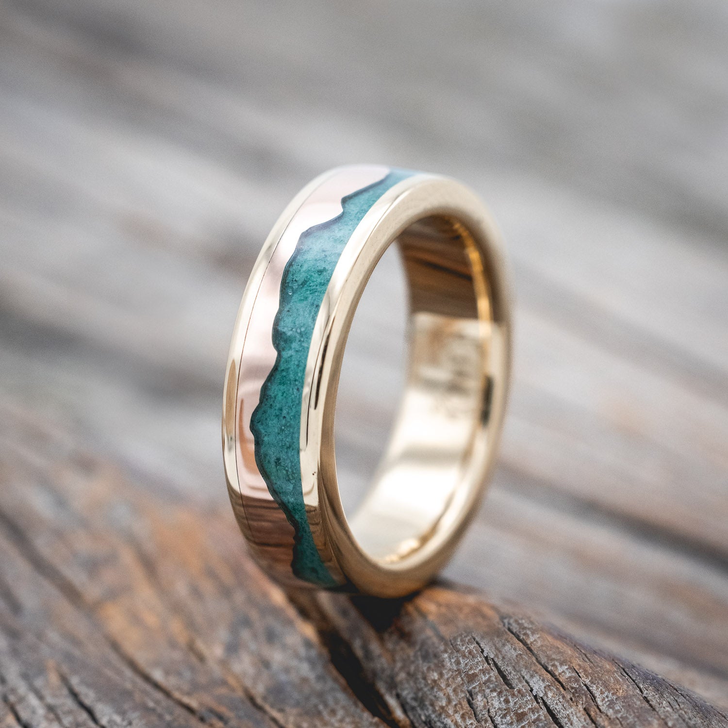"HELIOS" - MALACHITE & 14K GOLD MOUNTAIN RANGE WEDDING BAND-Staghead Designs