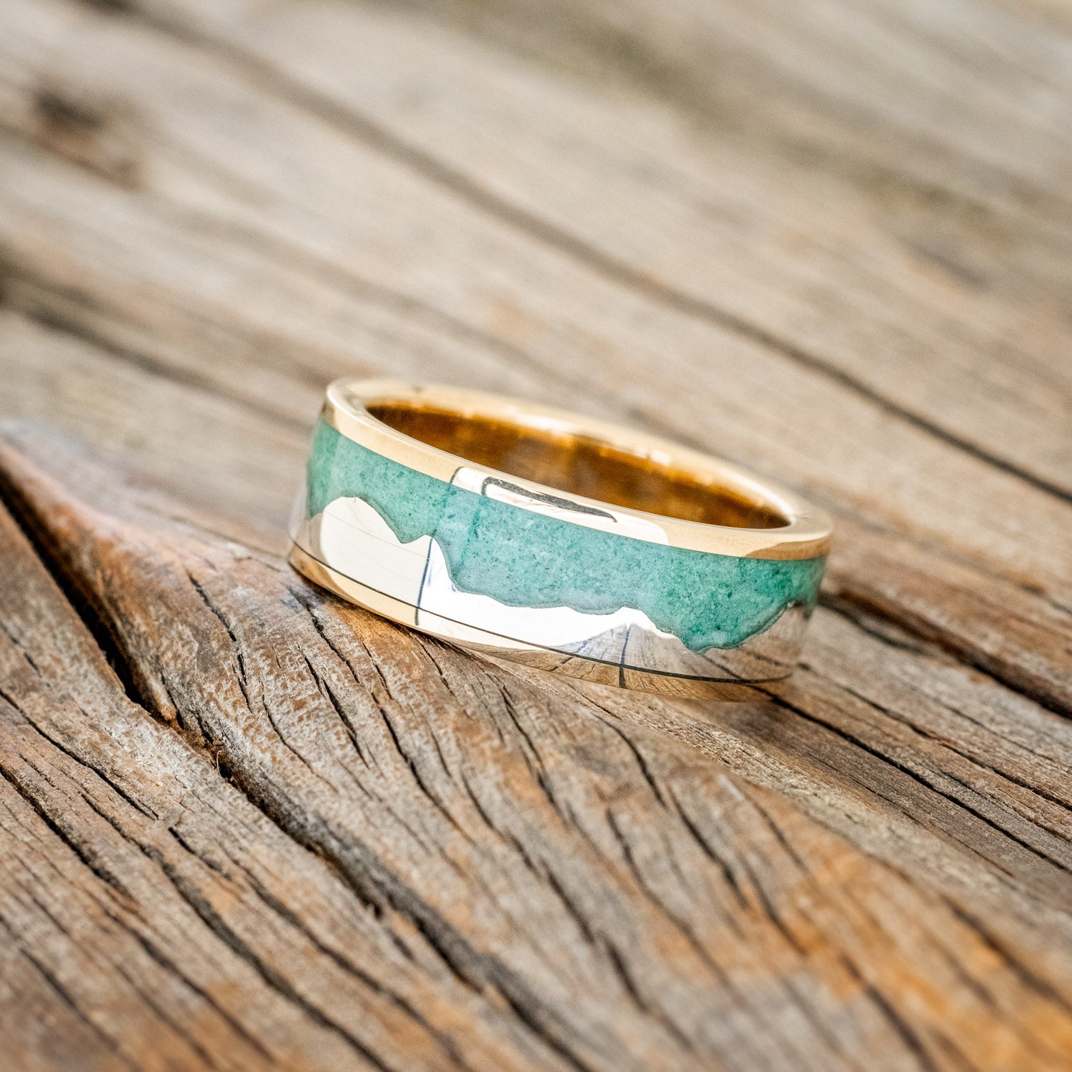 "HELIOS" - MALACHITE WITH SILVER MOUNTAIN RANGE WEDDING BAND-5