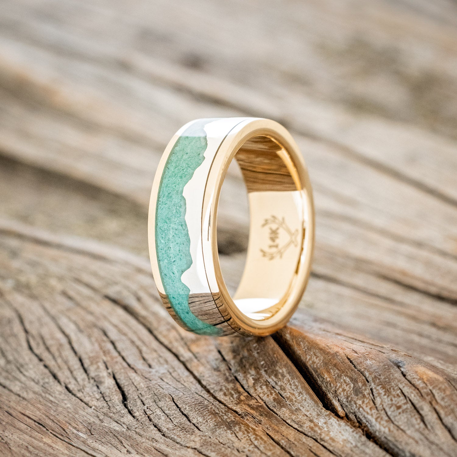 "HELIOS" - MALACHITE WITH SILVER MOUNTAIN RANGE WEDDING BAND-4