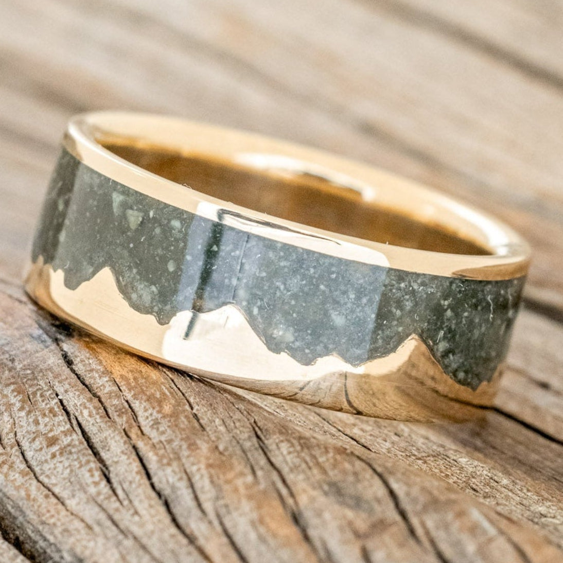 "HELIOS" - CRUSHED MOSS AGATE MOUNTAIN RANGE WEDDING BAND-5