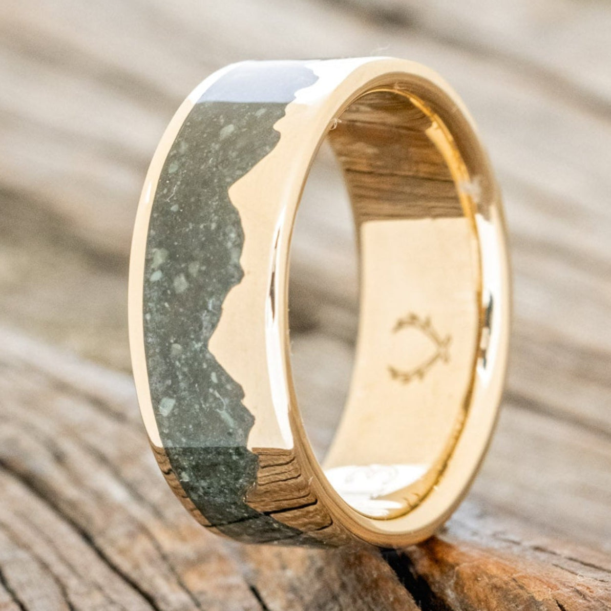 "HELIOS" - CRUSHED MOSS AGATE MOUNTAIN RANGE WEDDING BAND-4
