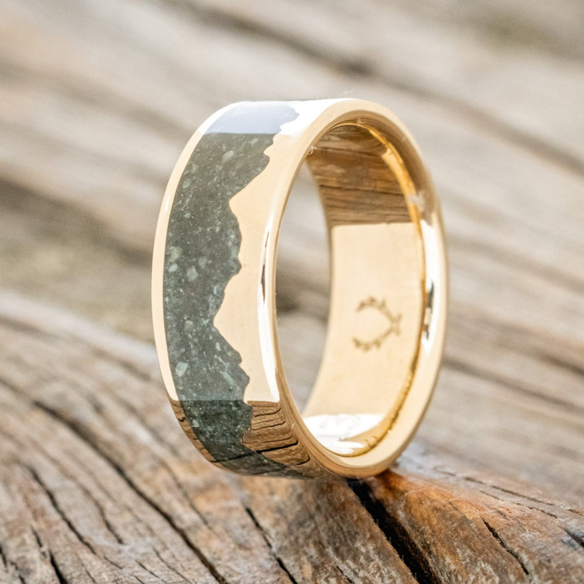 "HELIOS" - CRUSHED MOSS AGATE MOUNTAIN RANGE WEDDING BAND-4