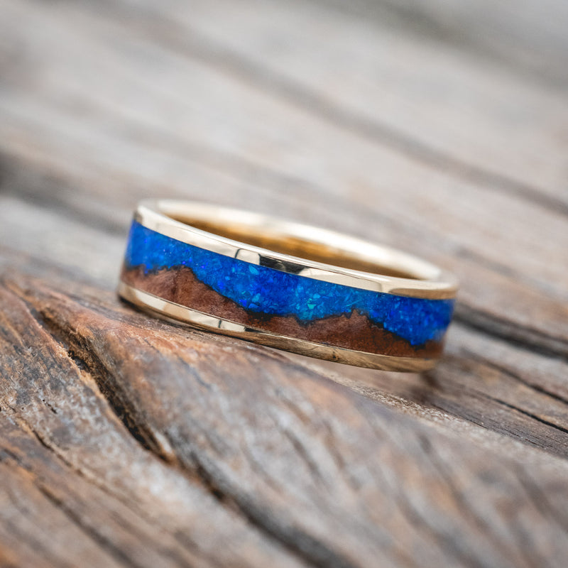 "HELIOS" - REDWOOD & BLUE OPAL WEDDING BAND-Staghead Designs