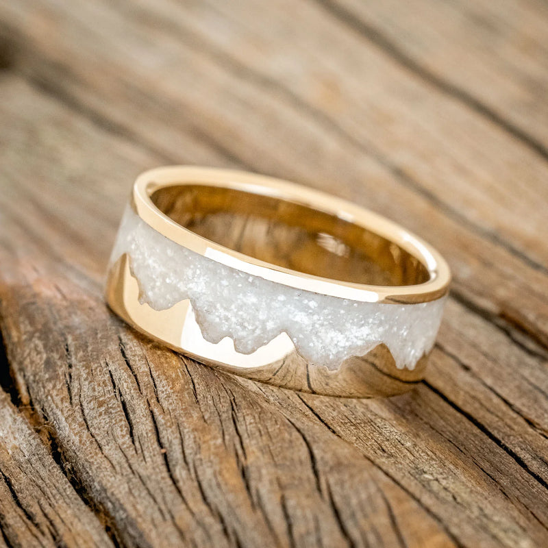 "HELIOS" - DIAMOND DUST & 14K YELLOW GOLD MOUNTAIN RANGE WEDDING RING - 14K YELLOW GOLD - SIZE 6 1/4-1