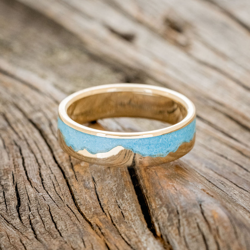 "HELIOS" - MOUNTAIN RANGE WEDDING BAND WITH TURQUOISE-6